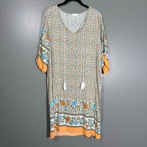 Halife Women's Floral Boho Chic Cottogecore Sheath Dress - Size Large - Hippie